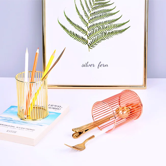 Desk Storage Waterfall Design Iron Simplicity Hollow Pen Holder