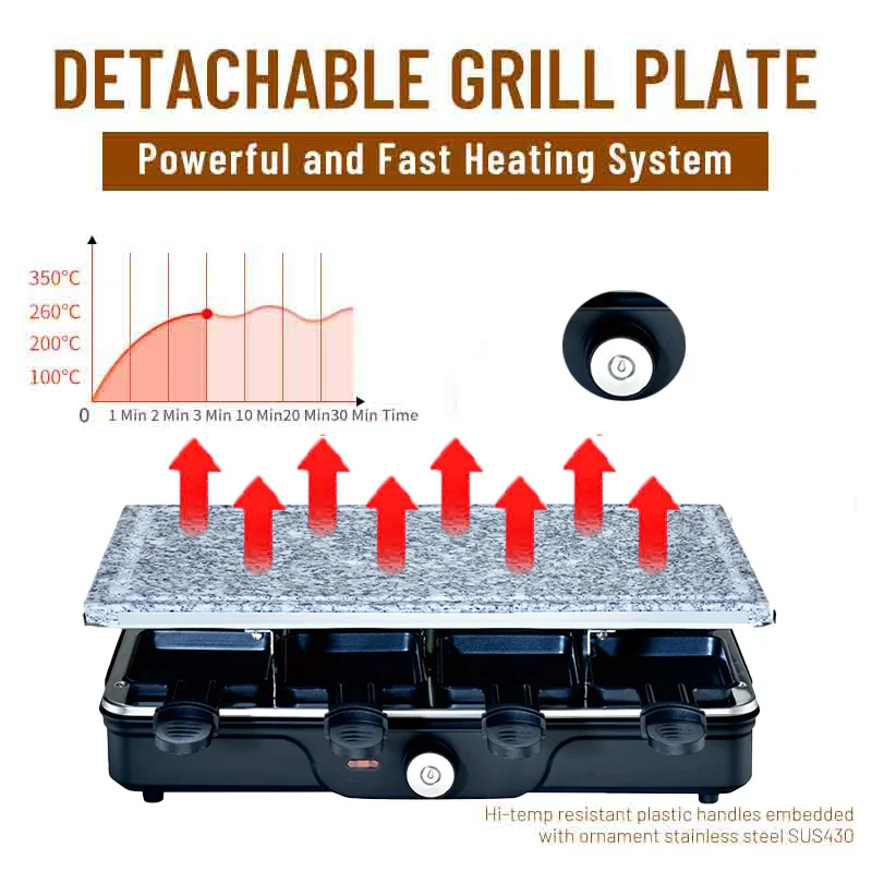 Table Electric Grill Korean BBQ-Melt Cheese Cook Meat for Party and Family W  Stone Plate