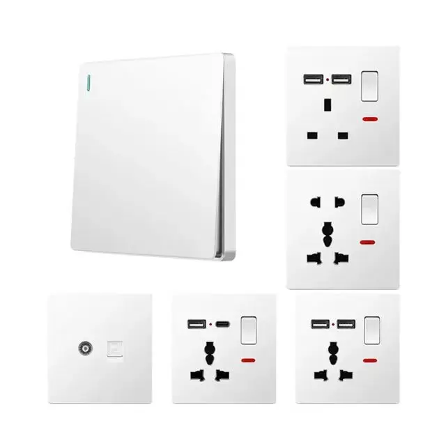 white gold grey Wall Socket with Type A+C 18W Quick Charge Plug Socket,Wall power outlet with USB charger UK switch with socket