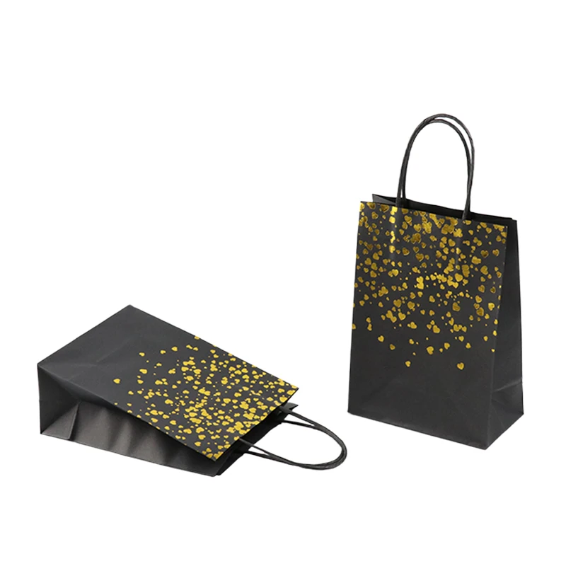 Kraft Paper Bag Gift Packaging Small Black Gift Bag Fashion Black Gold Foil Gift Bags