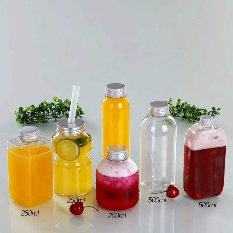 250ml 200ml 500ml pet customized clear biodegradable plastic juice bottles
