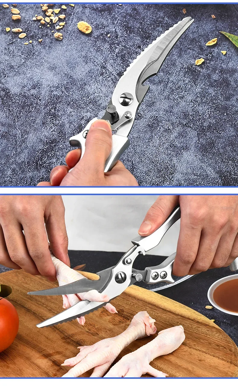 Multifunctional Stainless Steel Kitchen Scissors Food Scissors Chicken Bone Meat Fishing Crab Greens Cutting Trimming Scissors