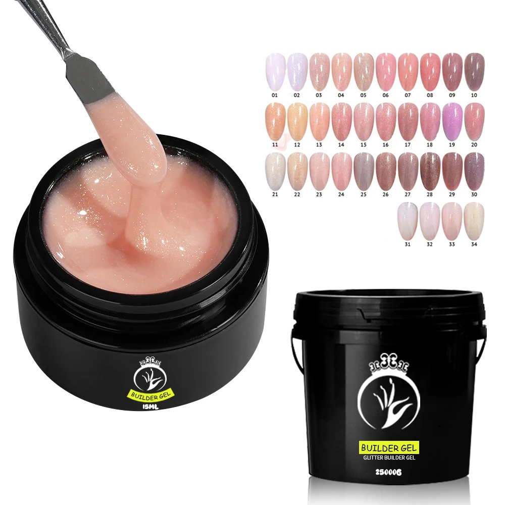 Wholesales 30g professional 34 colors Glitter builder poly gel acryl nail extension builder acrylic Crystal poly gel