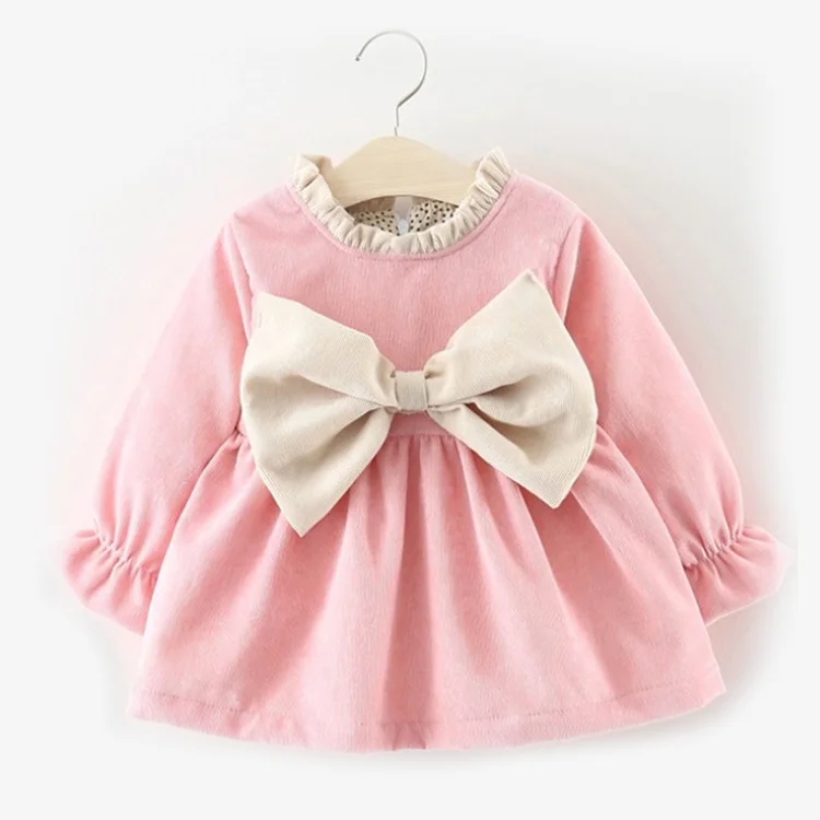 
Custom Newborn Ruffle Collar Big Bowtie Ornament Corduroy Baby Romper Long Sleeve Kids Frock 