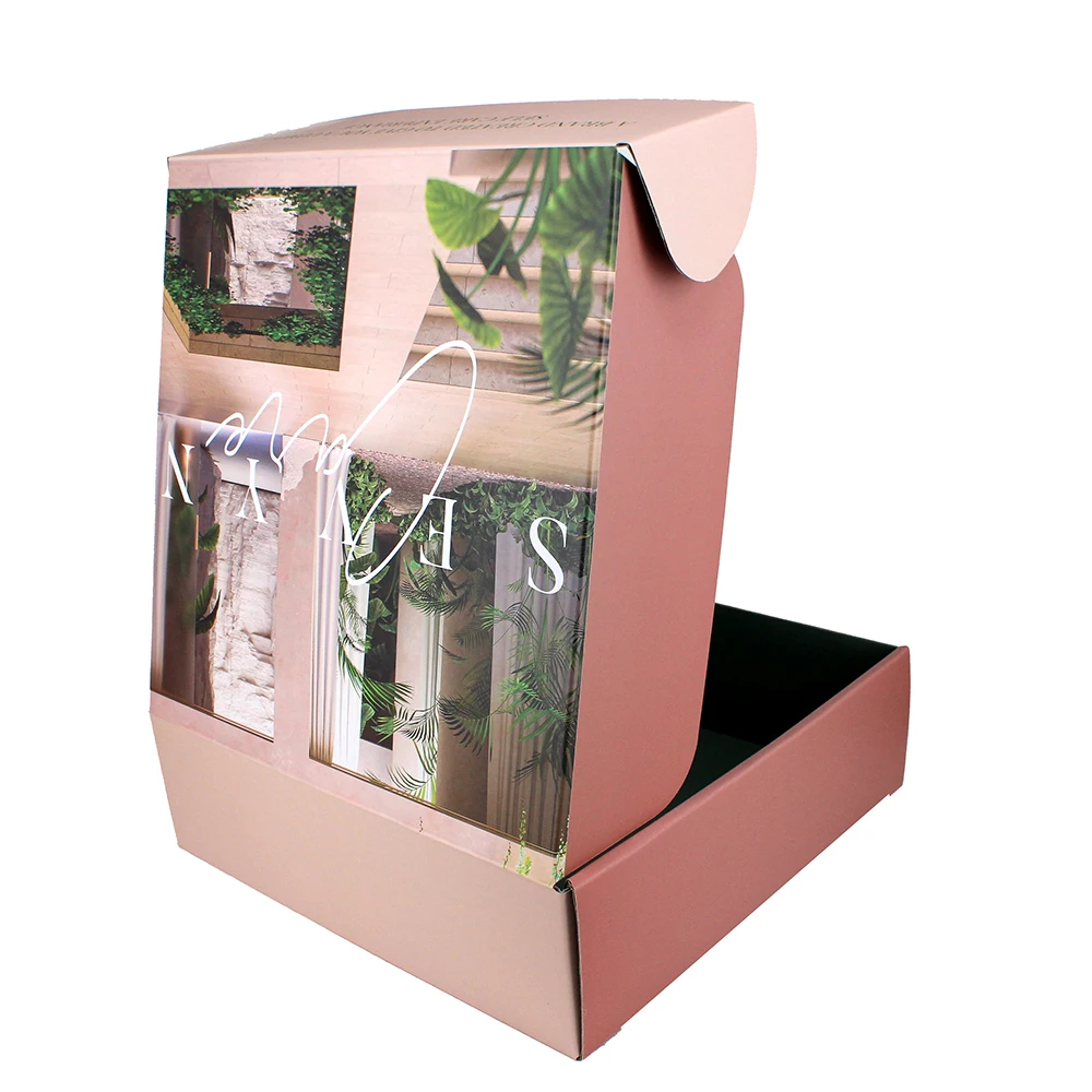 Custom Logo White Pink Corrugated Carton Box Mailer Shipping Box Apparel Packaging for Dress Cloth Underwear Shirt Mail Gift Box