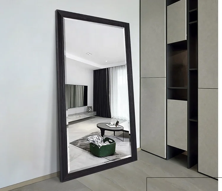 Vertical Black Frame HD Rectangle Full Body Tall Big Floor Mirror Wall Mounted Dressing Mirror