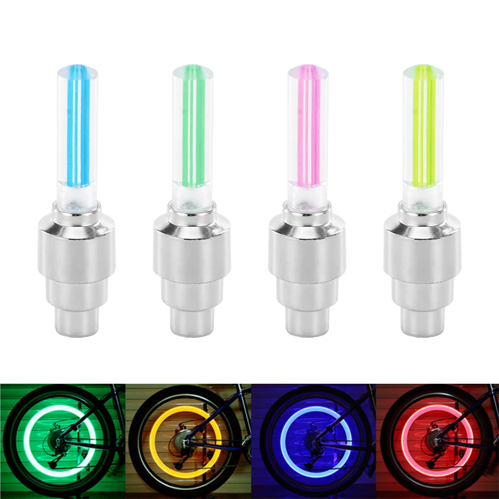 2PCS Bicycle LED Light Tire Valve Bicycle Flash Light Mountain Road Bike Cycling Tyre Wheel Lights LED Neon Lamp Cover Wheel