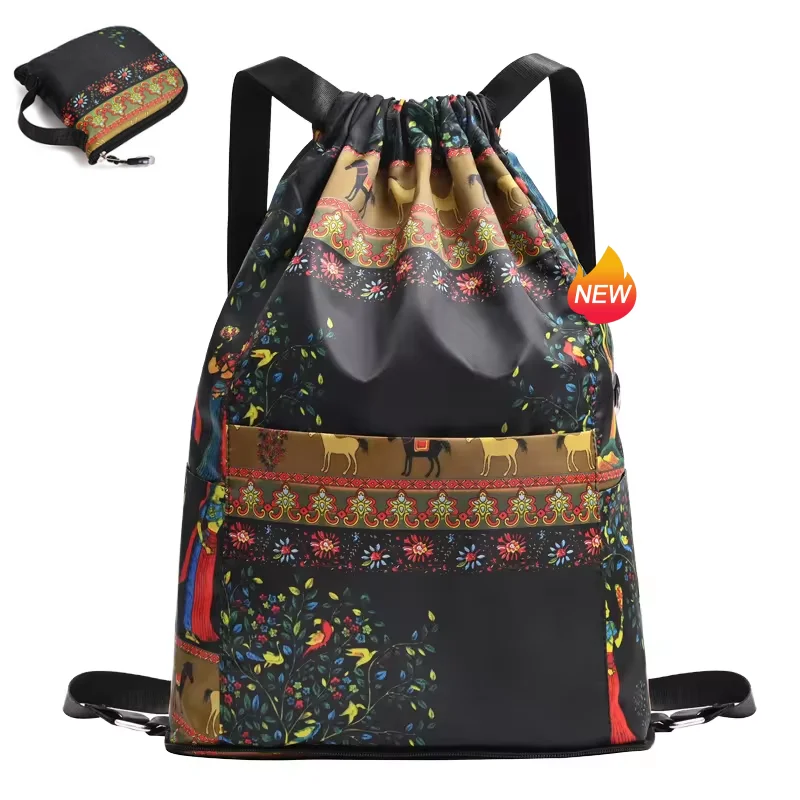 Portable Folding Backpack Waterproof Drawstring Bags Lightweight Sports Bag for Outdoor Activities