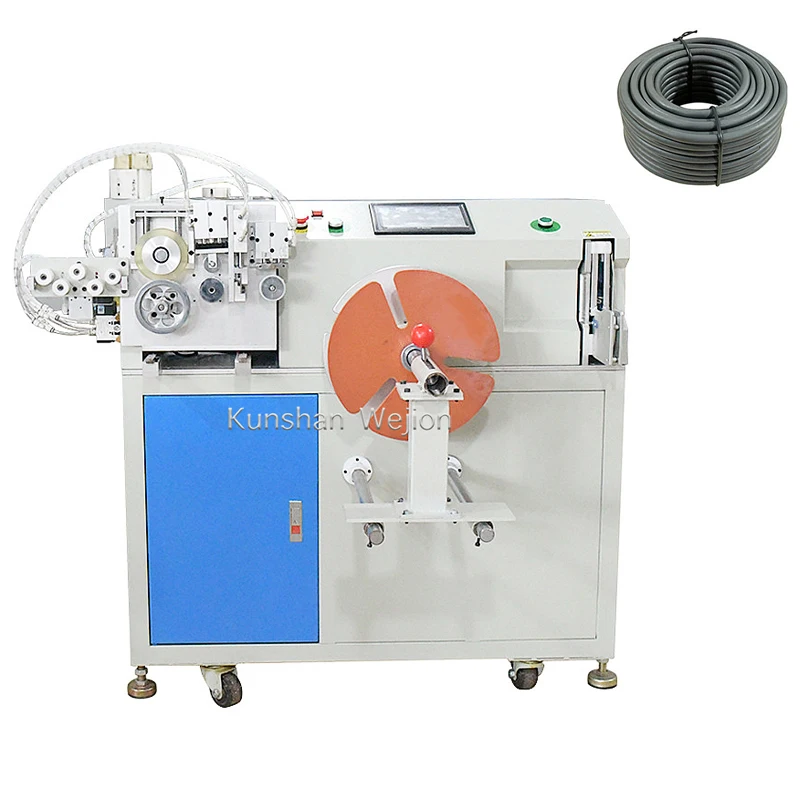 Length measuring electric wire spooling cable bobbin wind rewind tie tying machine