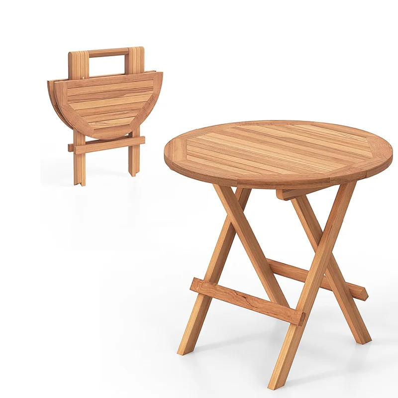 Teak Wood Folding Outdoor Side Table X Shaped Portable Patio Table for Camping Garden Sofa Side Coffee Table Home Furniture