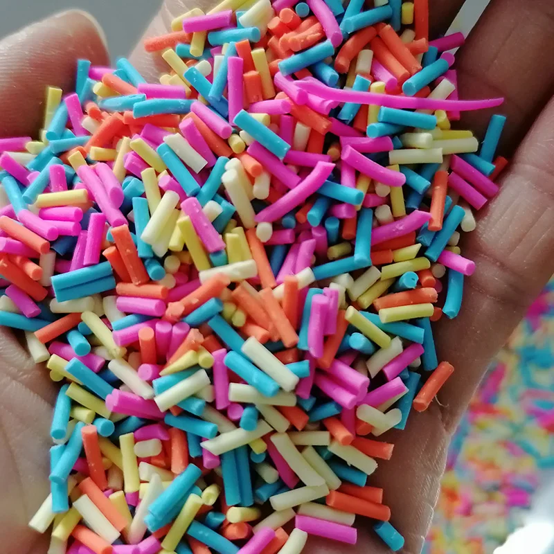 100g Rainbow Candy Crumbs Long Polymer Clay Slices Mix Hot Pink Yellow Polymer Sprinkles for DIY Craft Slime Filling Nail Art