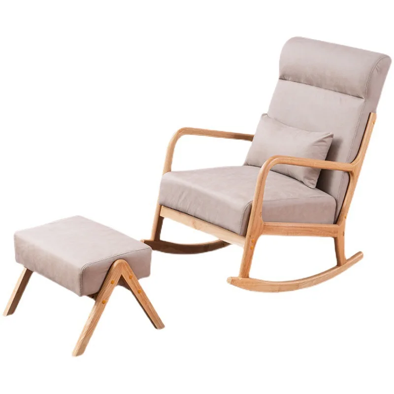 
New modern swivel living room patio sofa multi-angle adjustable wooden outdoor folding nordic patchwork fabric rocking chair 