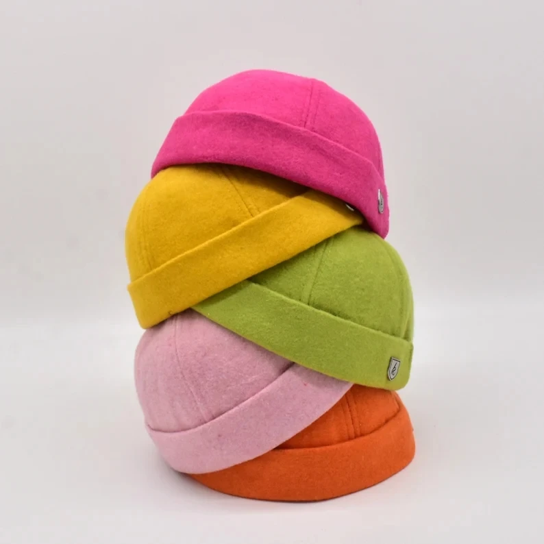 Custom High Quality Men Cotton Brimless Hat,Vintage Washed Brimless Skull cap,Rolled Cuff Visorless Docker Sailor Felt Cap