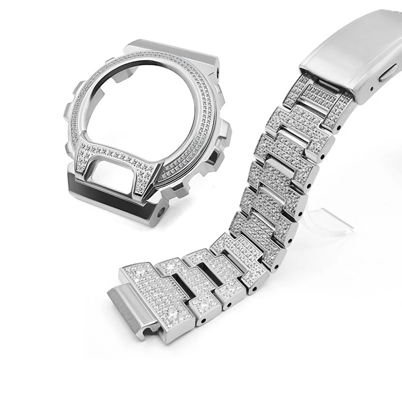 Bling bling iced out diamond case  stainless steel watchband series and  frame metal case dw-6900 bezel