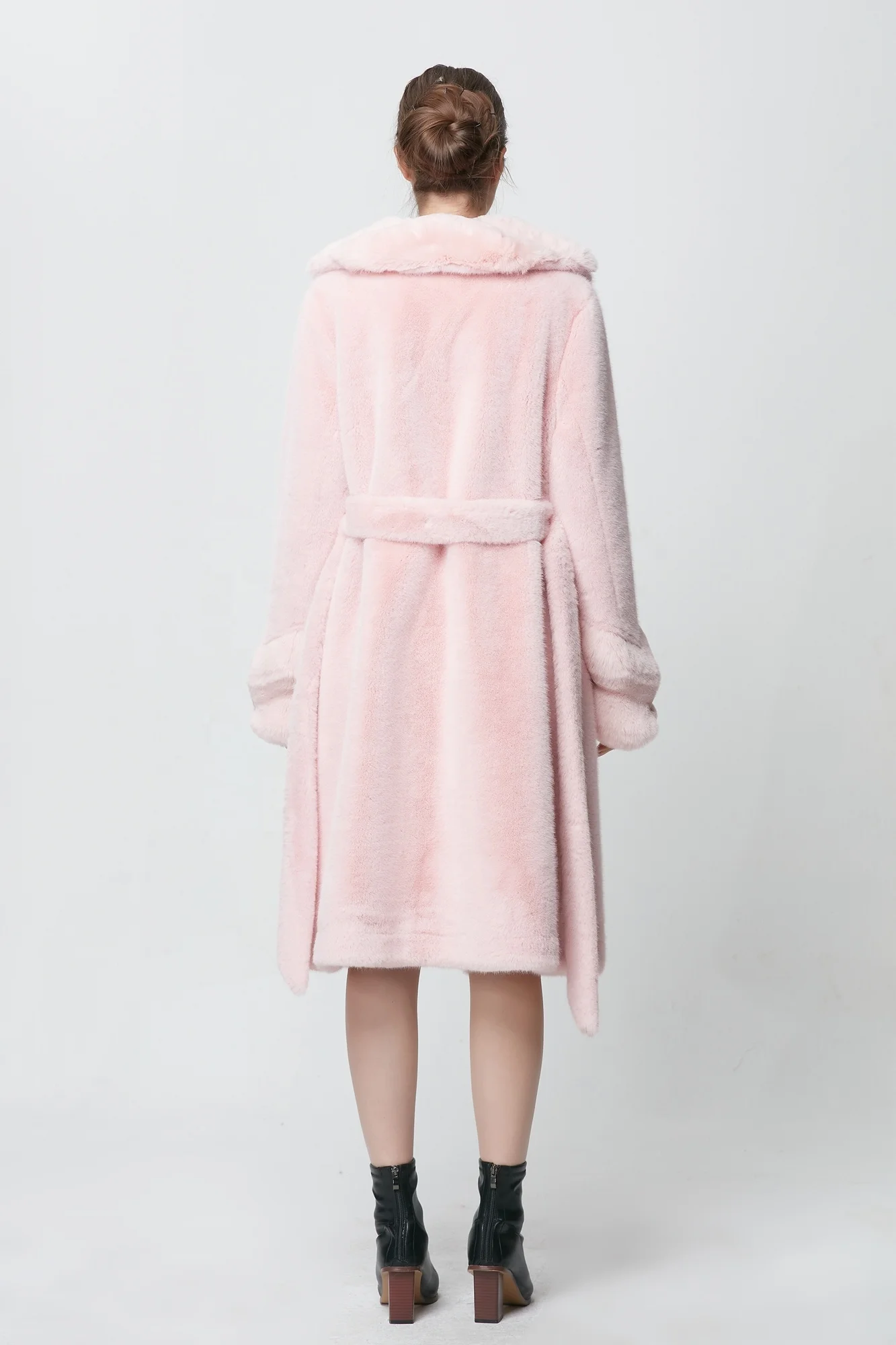 Wholesale Customization Solid Faux Sable Mink Fur Coat With Belt Full Sleeve Fux Fur Coat Parka
