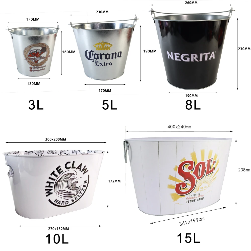 Wholesale Luxury Round 5L / 8L Bar Beer Wine  Metal Christmas Outdoor New Galvanized Iron Ice Bucket