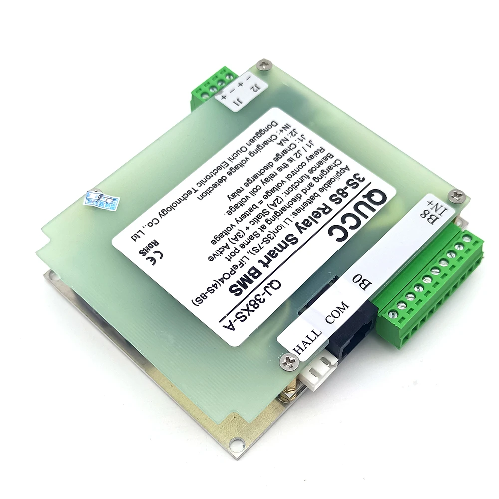 Qucc 3S~8S-A 12V 24V Active balancing 5A Same port  High voltage DC relay 500A Smart BMS Li-ion Lifepo4 Battery SOC coulometer