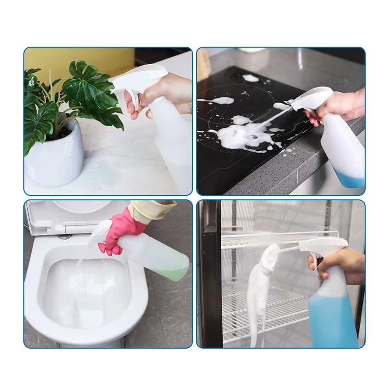 Industrial 500ml chemical resistant white plastic foam pump trigger spray bottle for liquid cleaners