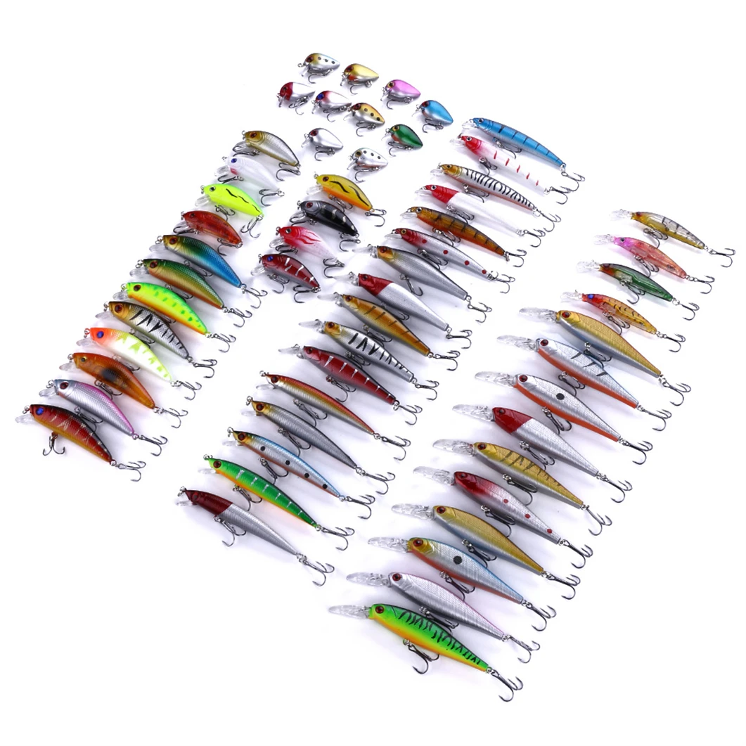 56PCS Mixed Hard Fishing Lure Set Assorted Bass Minnow Crankbait Fishing Lure Set Crankbait Tackle Pack Saltwater Freshwater