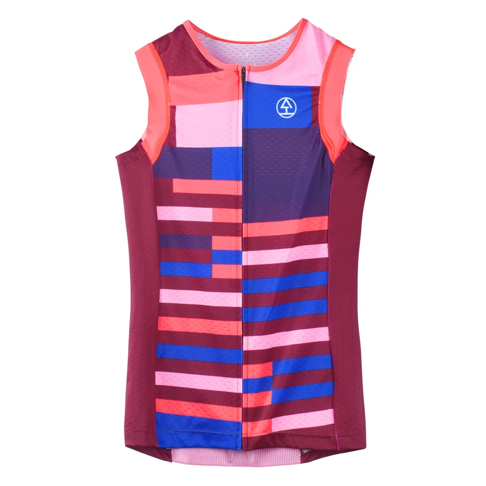 Women Triathlon Vest Jersey Top Full Zipper Tri Singlet Sleeveless Bike Clothing