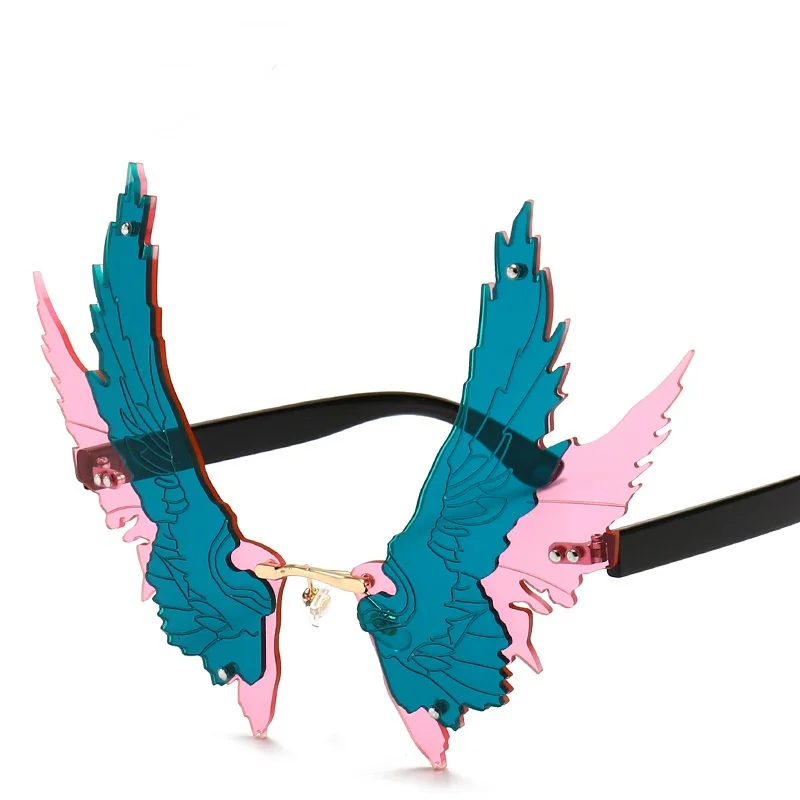 Fashion wing eagle shape rimless party decoration oversized vintage sunglasses