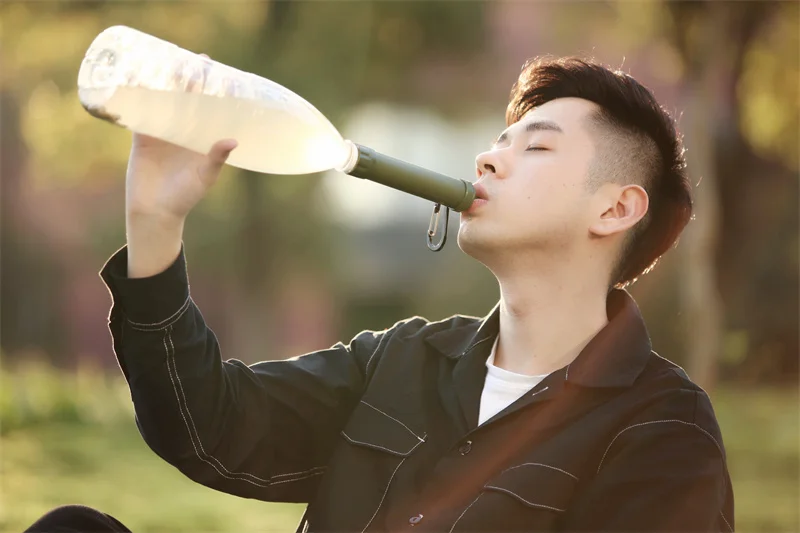 1500L Water Filter Straw Portable Water Purifier with Compass Function for Outdoor Camping Travel Hiking Support Logo