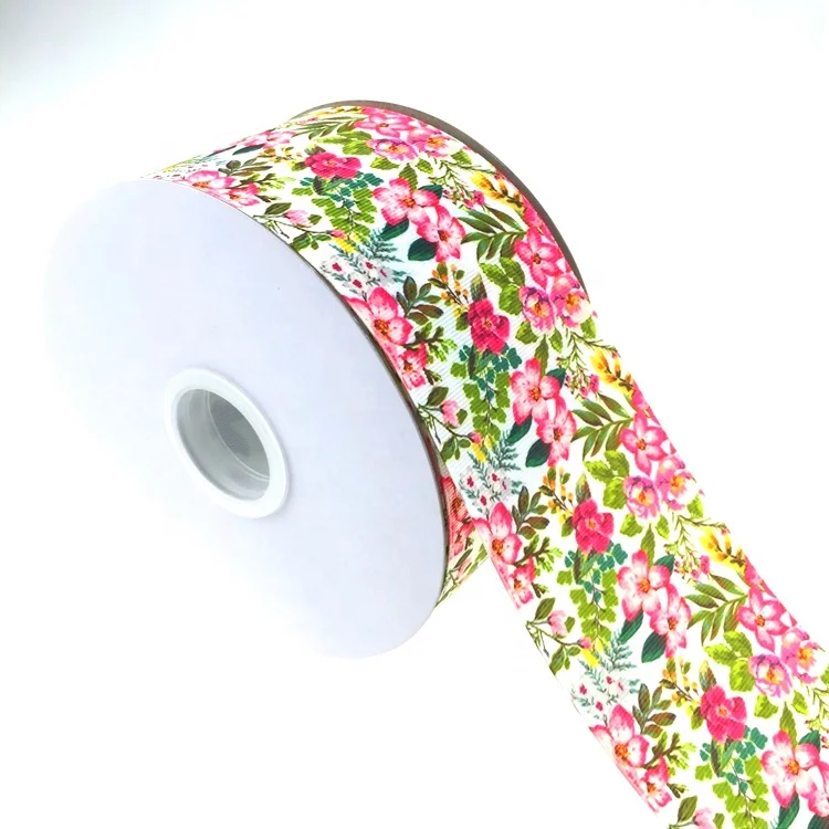 3inch 2 inch 1.5 inch 7/8 inch flower print  heat transfer  ribbon for bows decoration accept customized logo ribbon