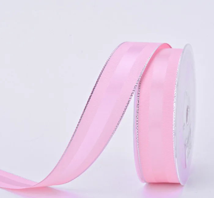 Wholesale Grosgrain Edge Double Face Satin Ribbon Designer With Silver Edge Satin Ribbon 14 Colors 9-38MM
