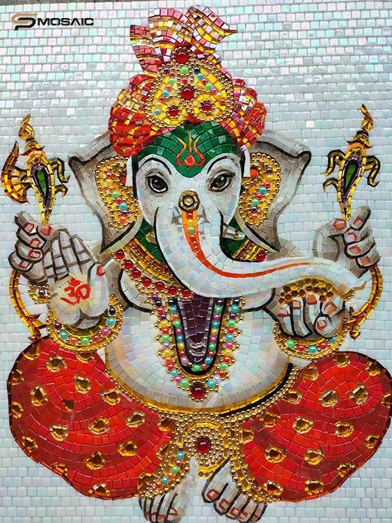Wall Decor Art Mosaic Hindu God Ganesha Lord Ganesh Church Religious Pattern Design Hand Cutting Made Art Murale Mosaic Tiles