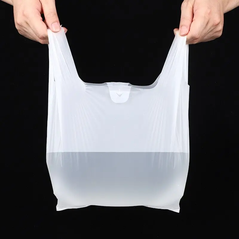 Custom Logo retail biodegradable grocery reusable shopping tote T-shirt plastic corn starch packaging vest bag for supermarket