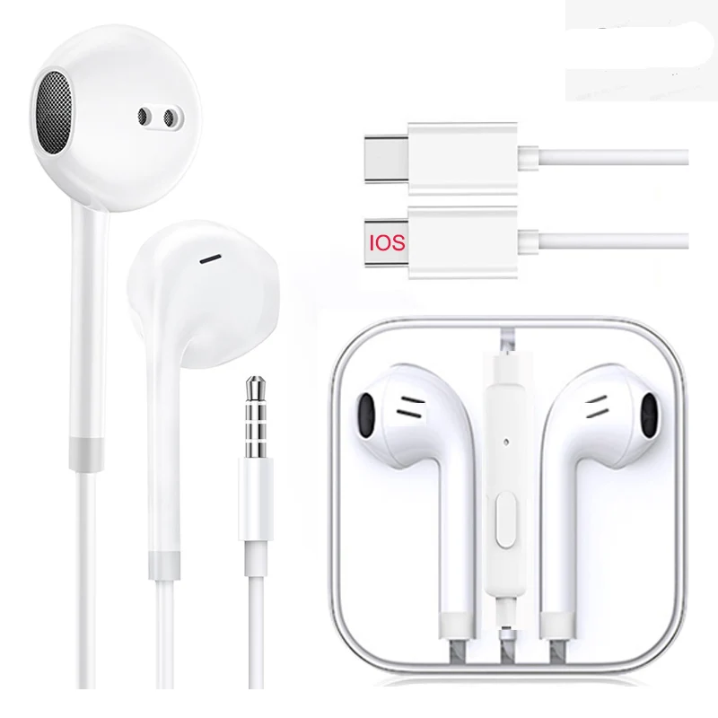 Handsfree phones 8Pin earbuds For iphone 7 11 12  13 14 3.5mm jack wired earphones In Ear Type c headphones For Samsung NOTE10