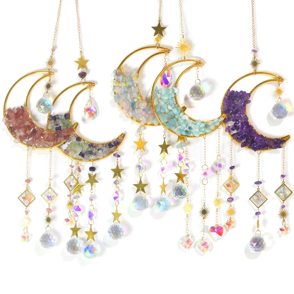 Wholesale  natural crystal sun catcher moon sun catchers amethyst rose quartz suncatche for decoration