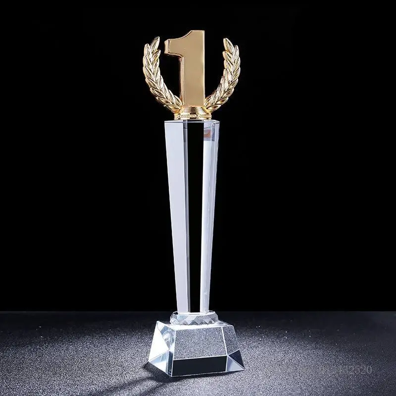 New Engraving Logo Crystal Trophy 123 prizes champion sports Crystal Metal Award Trophy With Base
