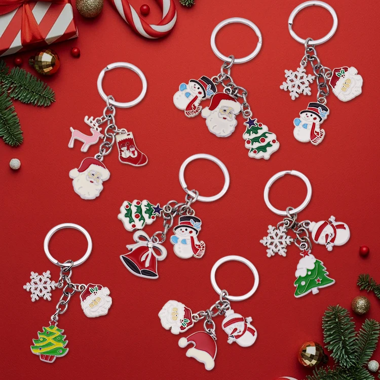 Cheap High Quality Wholesaler Design Christmas Key chain Custom Logo Metal Christmas Bell Snowman Keychain Holder