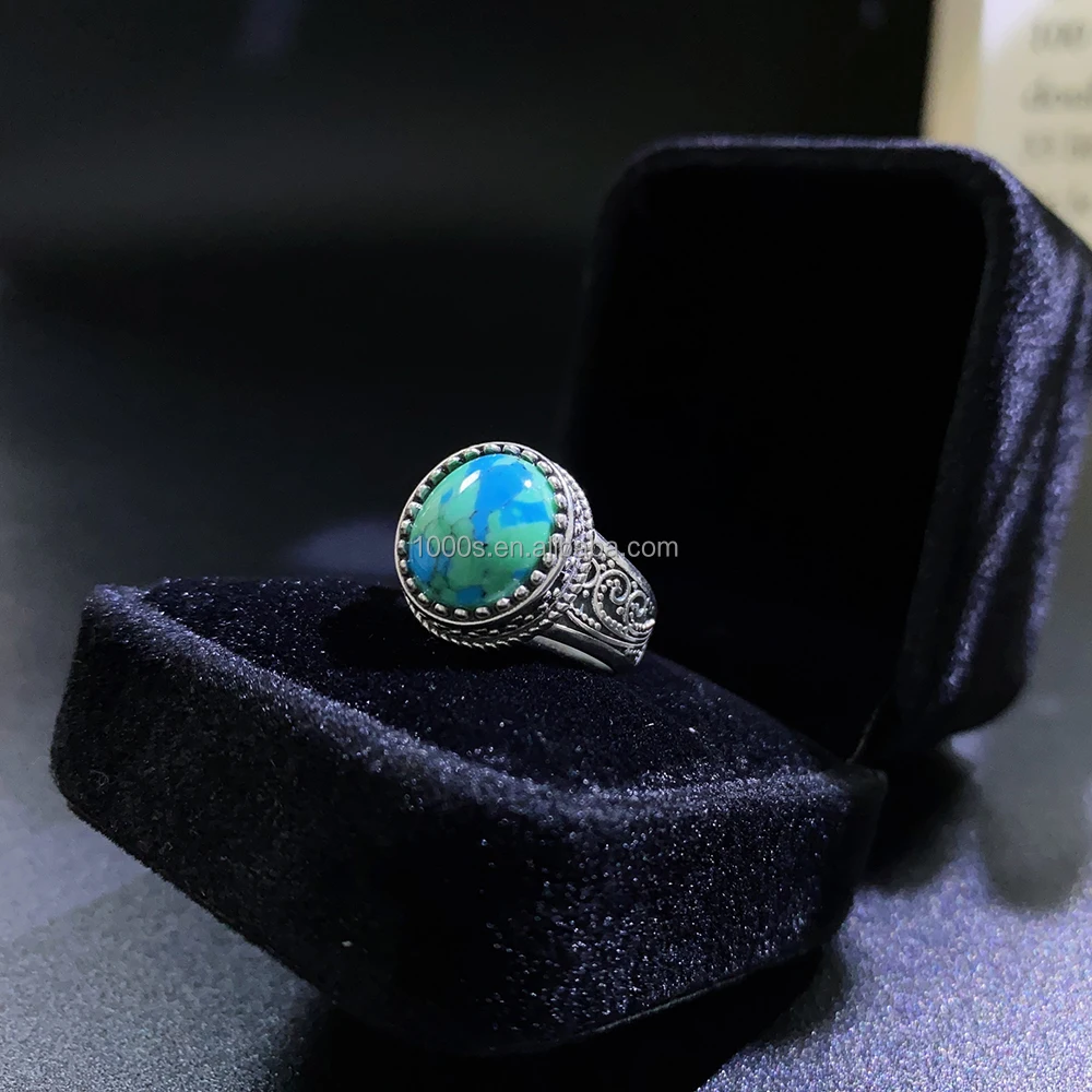 1000S Factory direct sales 925 sterling silver Round Turqouis Ring Classical Temperament Custom Wholesale Ring