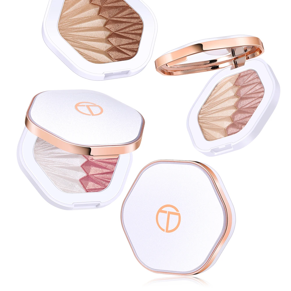 O.TWO.O Hot Sale Love Shape Highlighter Makeup 5 Colors Diamond Glowing Highlighter Bronzer Powder 3 Years 12pcs