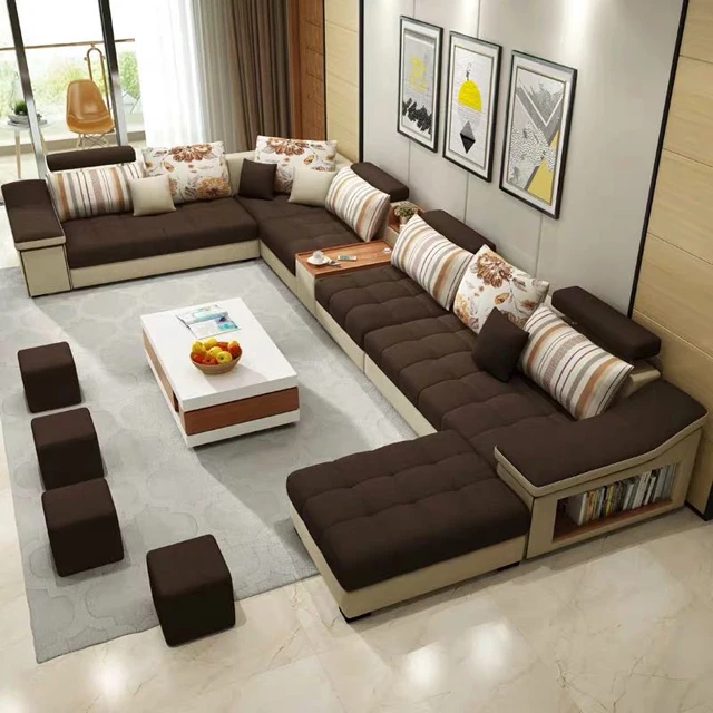 5 Years Quality Guarantee U Shape 7 Seater Corner Drawing Room Sofa CEFS004