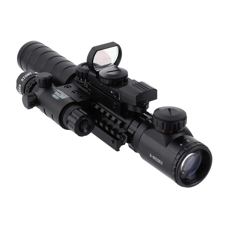 MZJ Optics 3-in-1 Combine Optical 3-9x32EG Red Green Dual Illumination Multi-function Scope with 4 Reticle Sight Red Laser Sight