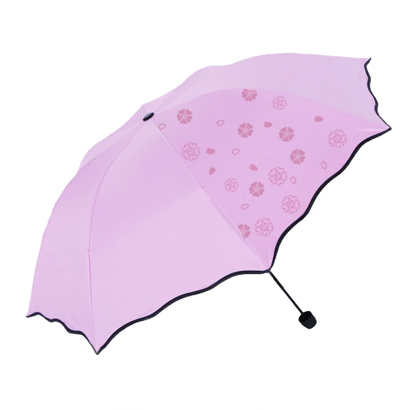 Yubo 21 inch 3 Folding Magic Umbrella Flower Printing Small Promotional Cheap Changing Color When Wet Umbrella Paraguas