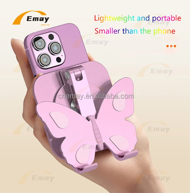 New design pink butterfly Shape Aluminum alloy phone tablet stand  foldable  and portable free standing