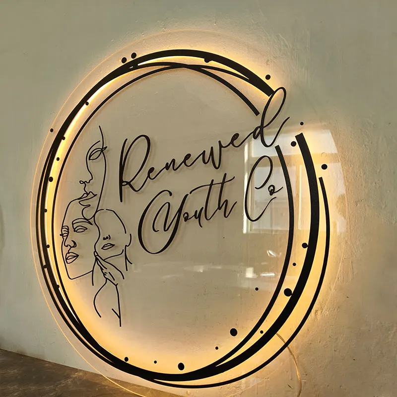 Face Spa Beauty Salon Shop Custom Wall Mounted Led Round Shape Neon Sign Logo Light Store Advertising Acrylic Sign Board