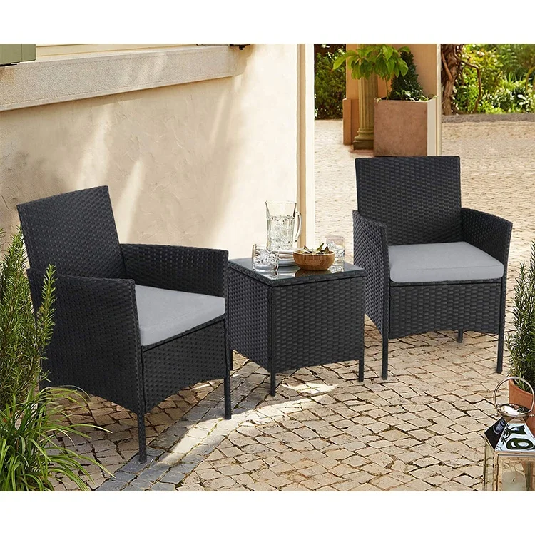 Garden sets PE Wicker Furniture 3 Piece   Garden Table and Chairs Set