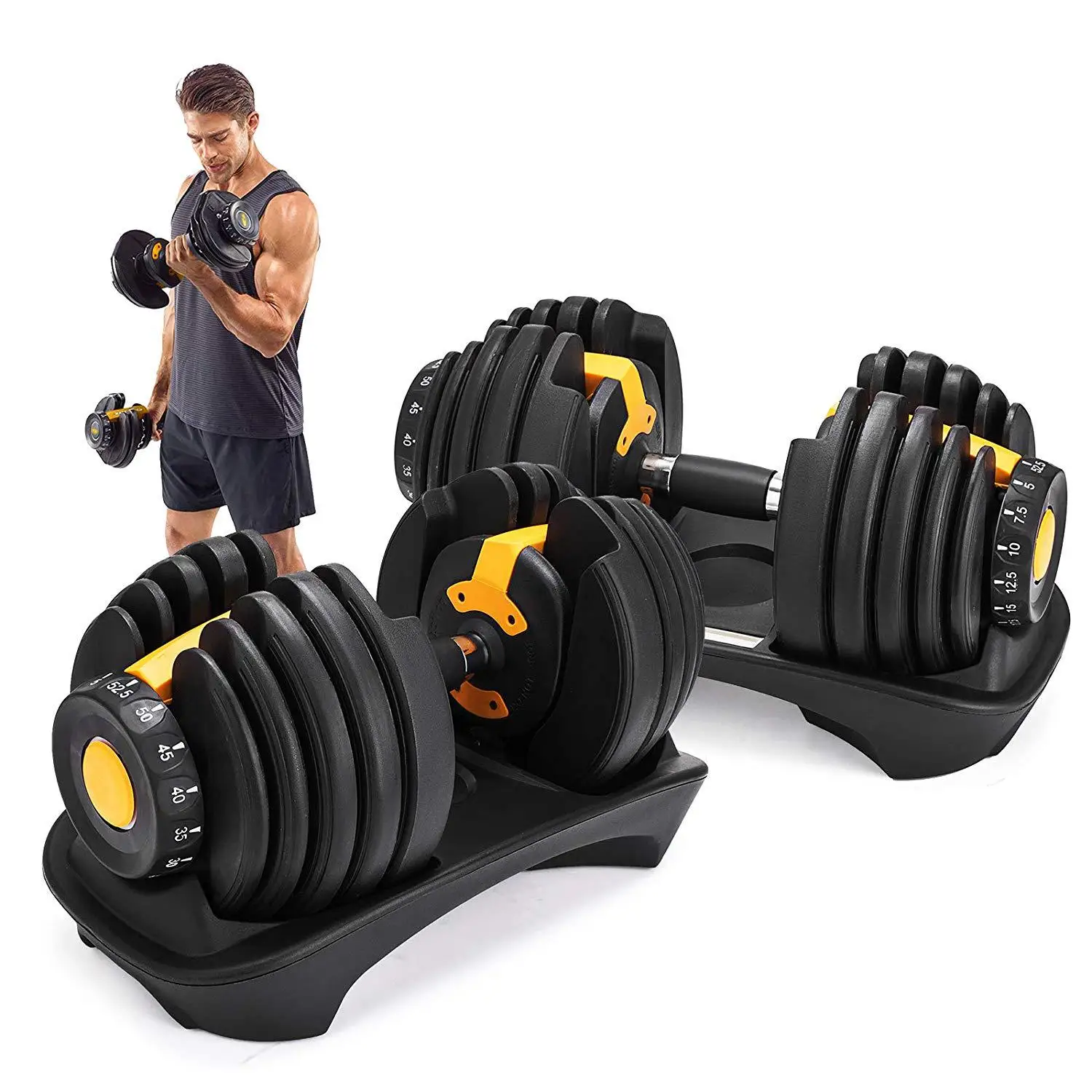 Home Gym Quick Adjustment Dumbbell Set Household Dumbbells Fitness 5lb to 52.5lb 24kg Dumbbell