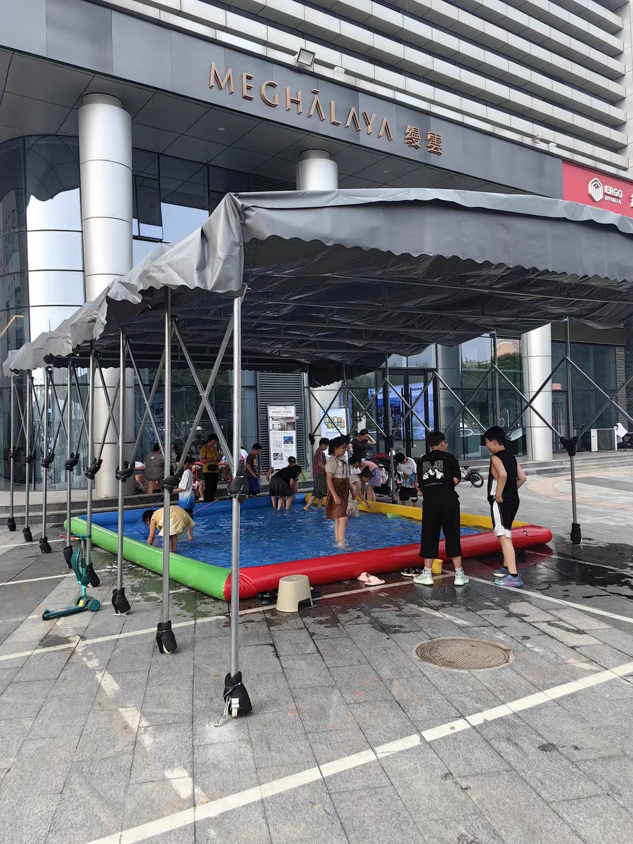 Push Pull Rainproof Shelter Large Mobile Warehouse Shed Outdoor Retractable Sunshade Activity Canopy Tent
