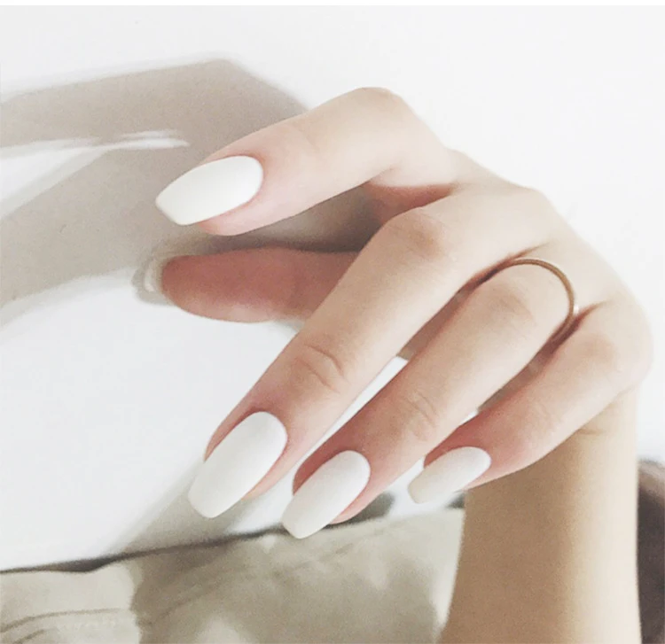 Factory Direct Sales wholesale False Nails Porcelain White Frosted Coffin Nail art design Press On Nails