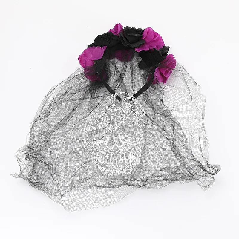 Halloween Scary Skeleton Black Spider Veil Rose Flower EYEBALL Mummy Bride Movie Makeup Cosplay  Costumes Hair Headband