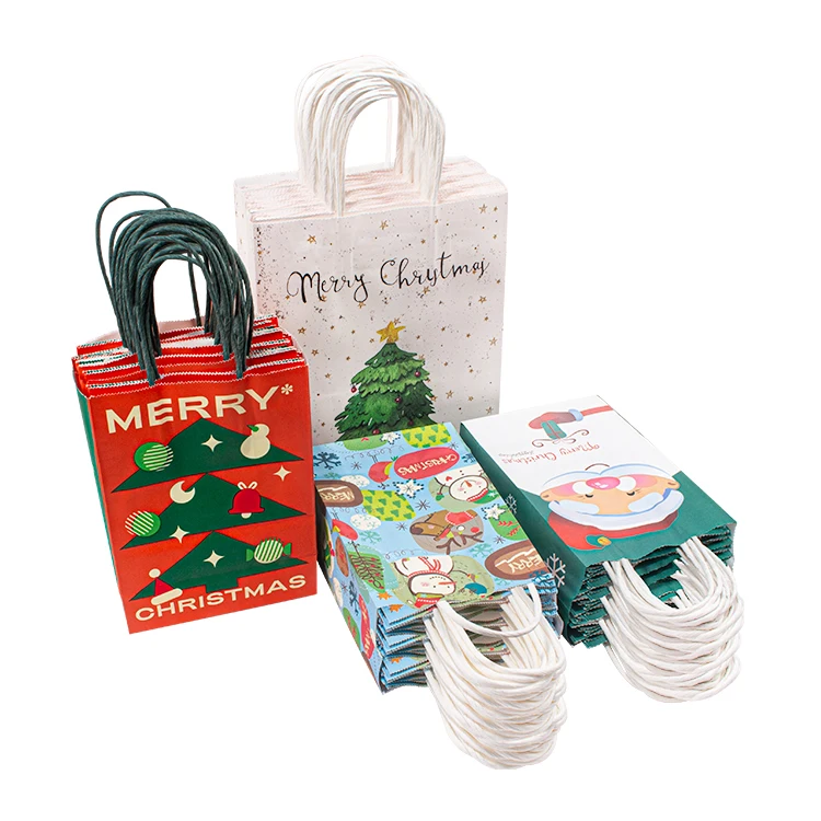 Gift Bag Brown Paper Bags Bolsa De Navidad Kraft Paper for Xmas Decorative Party Wholesale Christmas 8 Color Flexo Printing