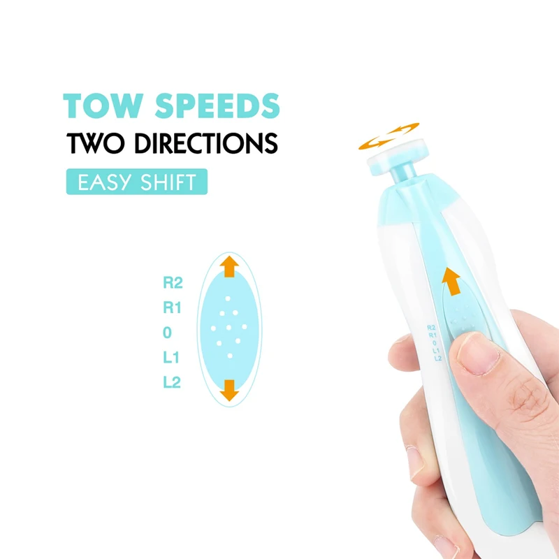 6 Replaceable Filing Heads Baby Nail File Electric Safe Baby Nail Clippers Trimmer with LED Light for Newborn Baby