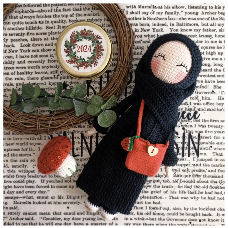 Custom Crochet Black Hijab Girl Toy Amigurumi Palestine Doll Crochet Muslim Islamic Doll