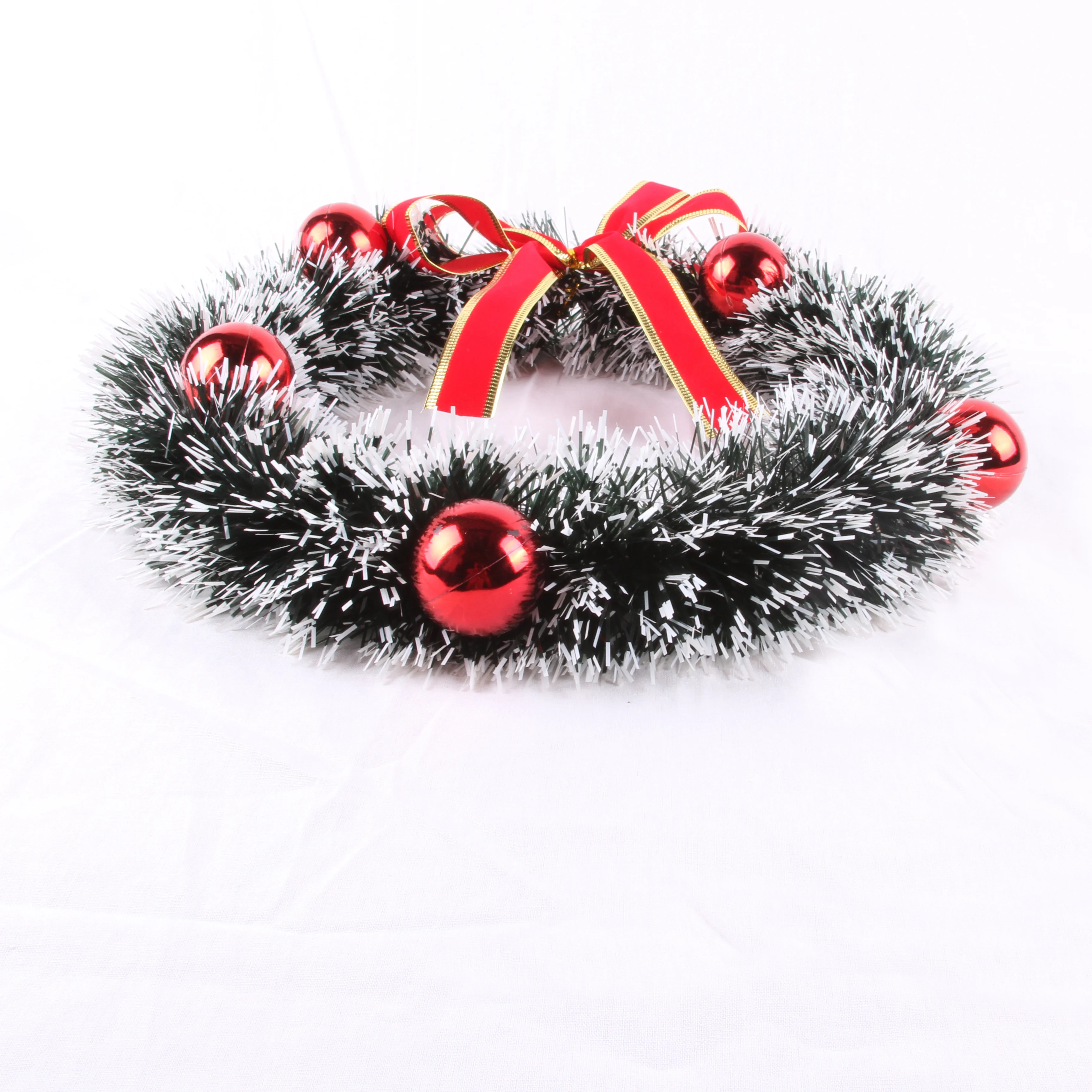 Artificial Retro bowknot red ribbon and red bell christmas wreath decorative